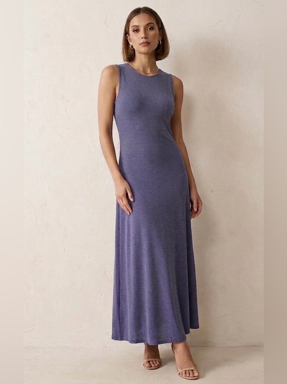 Sleeveless Glittery Purple Knit Maxi Dress - Unbranded